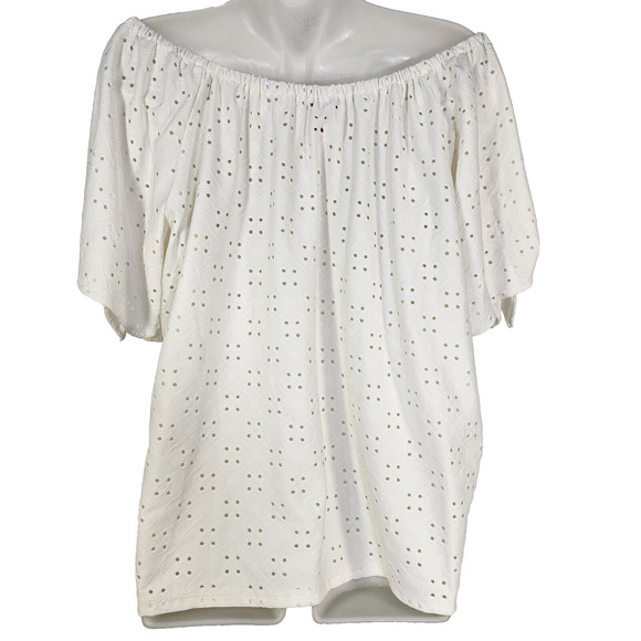 Vince Camuto Top Womens Large White Eyelet Cottagecore Short Slit Sleeve Ties - Picture 2 of 8